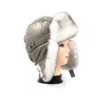 Шапка ушанка для девушки Хаки блестящая, мех Соболь