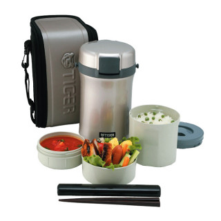Термос для еды с контейнерами Tiger LWU-B200 Warm Silver (цвет - серебряный)