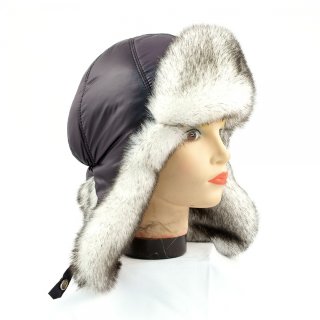 Шапка ушанка женская, Чёрная плащёвка, мех Соболь