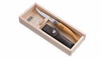 Нож складной филейный Opinel №10 VRI Folding Slim Olivewood в деревянном кейсе и с кожаным чехлом