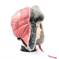 Розовая шапка ушанка для  девушки мех  Волк седой