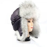 Шапка ушанка для девушки, Чёрная блестящая плащёвка, мех Песец