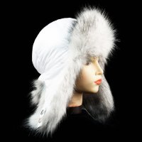 Шапка ушанка женская, Белая плащёвка, мех Песец, Белая шапка ушанка