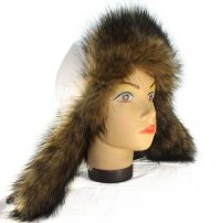 Шапка ушанка женская, Белая плащёвка,мех Соболь коричневый