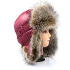 Шапка ушанка для девушки, Плащевка Свекла, мех Енот финский