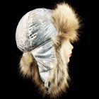 Шапка ушанка женская, Плащёвка Золотой рисунок, мех Лиса