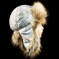 Шапка ушанка женская, Плащёвка Золотой рисунок, мех Лиса
